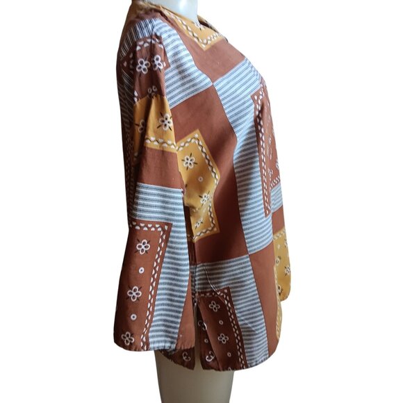 Vintage Medium 70's Blouse Top Boho Patchwork Tunic 1OF1 Keyhole Kimono Sleeves - Picture 4 of 9